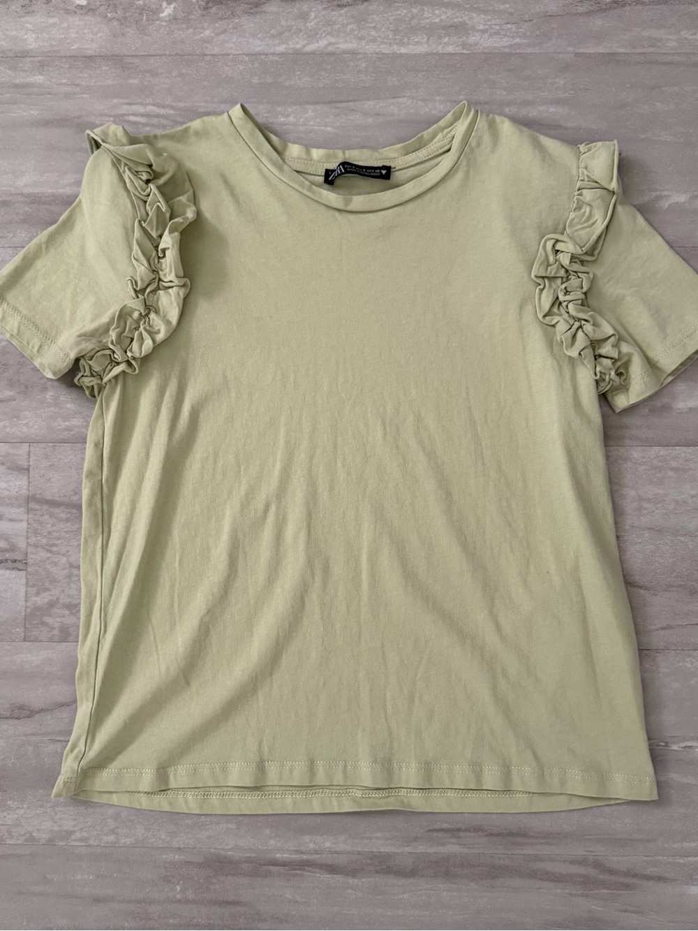 Zara Light Green Ruffle Sleeve Crewneck Tee
